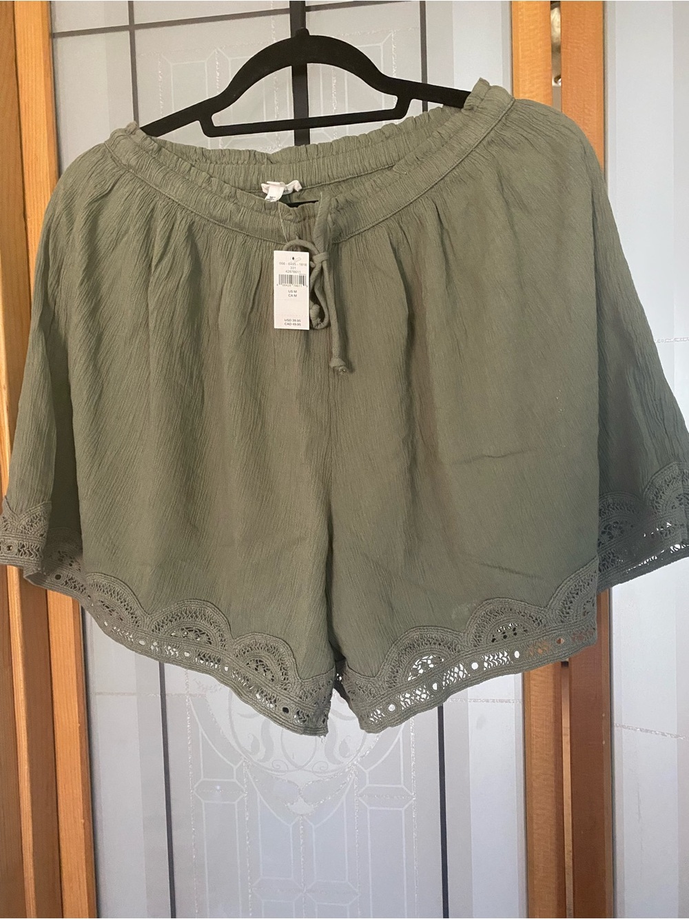 aerie Olive Green Eyelet-Trim High Waist Shorts